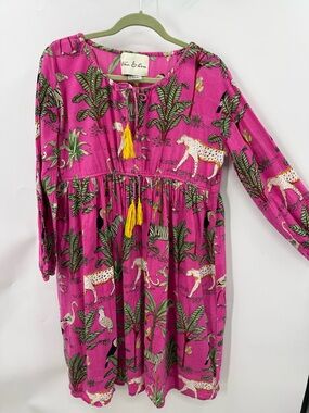 Fox & Hen cotton tropical jungle animal print with zebras, leopards, toucans. S